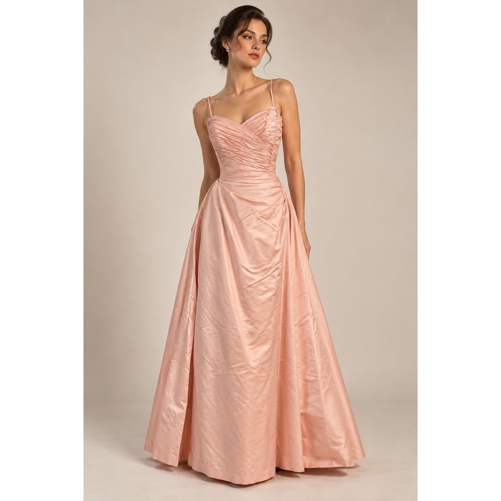 Neusteters Gown 26W Pink Vintage 50s Taffeta Tulle Bow Formal Dress glam Ball